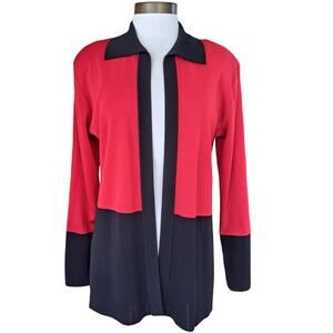 Misook Red & Black Open Front Acrylic Knit Jacket Cardigan Size Small